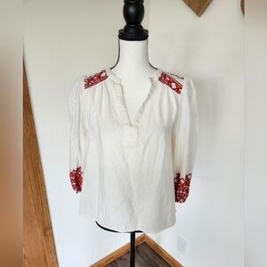 Knox Rose Cream And Orange Boho Patterned Shirt *Read Size*